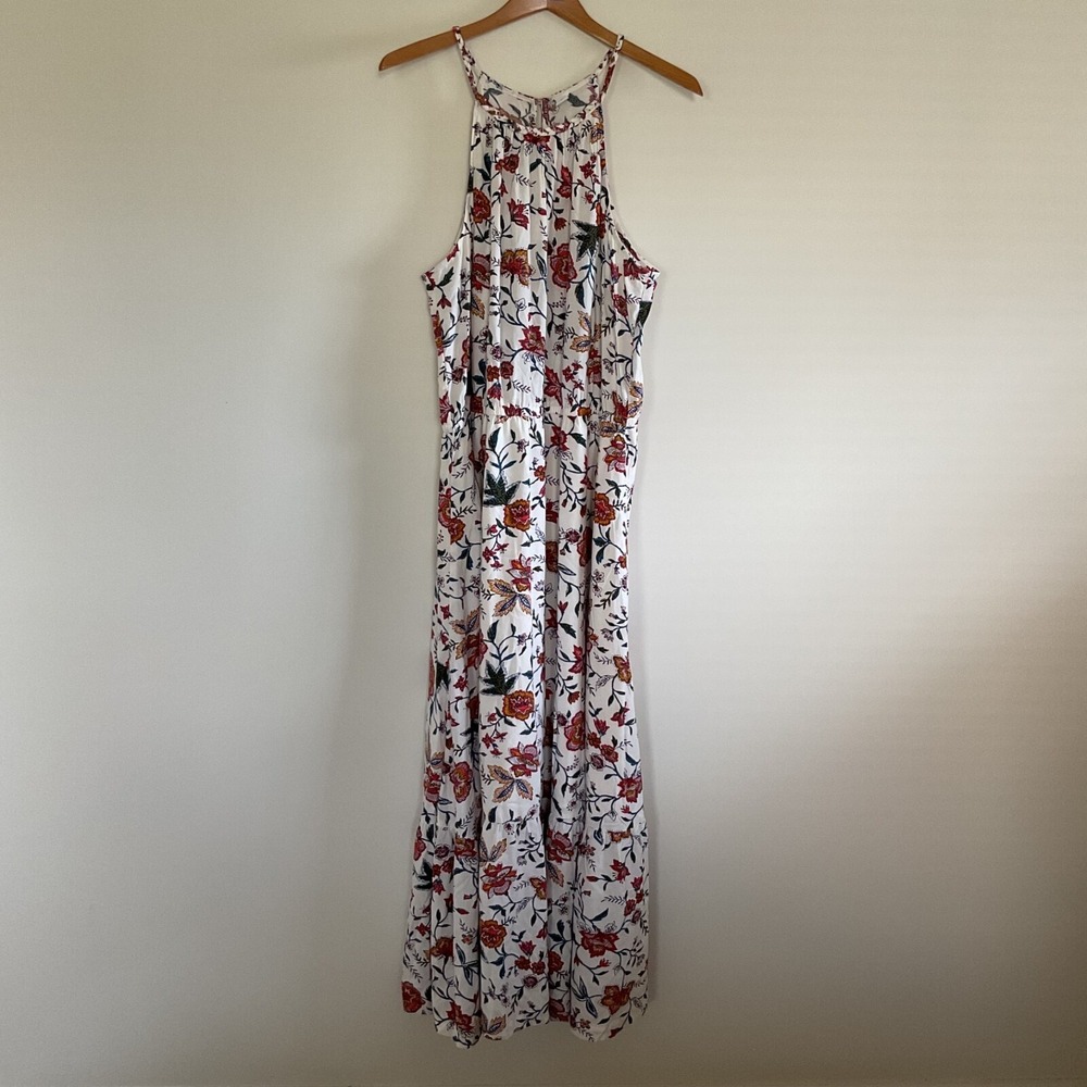 Old Navy Waist-Defined Braided-Strap White Floral Tiered Maxi Sundress XL Boho